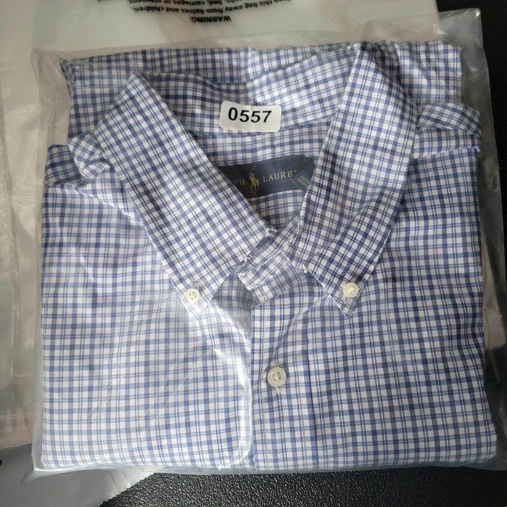 Ralph Lauren Button Down Shirt Mens XXL Blue White Gingham Short Sleeve Check - Picture 12 of 13